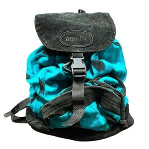 Vintage 90s Y2K LEI Black Faux Leather Suede Mini Backpack Bag w Wallet Pocket